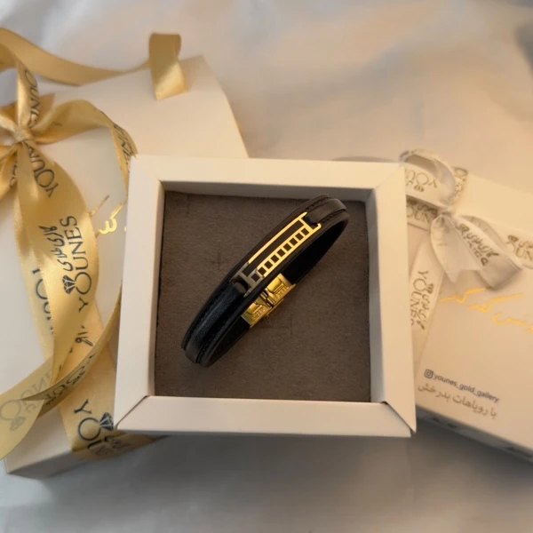 تصویر دوم دستبند طلا چرم مردانه L181